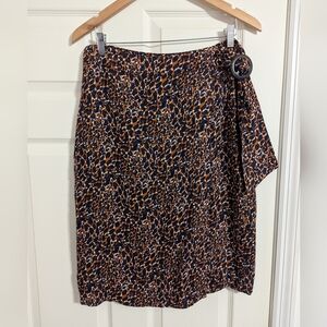 Sezane navy brown leopard wrap skirt size 42 ( US 10)